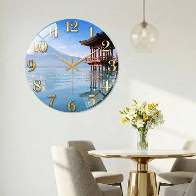 Paysage japonais avec horloge murale moderne en verre 23,6 po