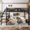Grand lit mezzanine avec escalier de rangement, structure de lit mezzanine en métal avec tablettes de rangement et bibliothèque, lit mezzanine pour chambre à coucher, chambre d'amis, dortoir, noir