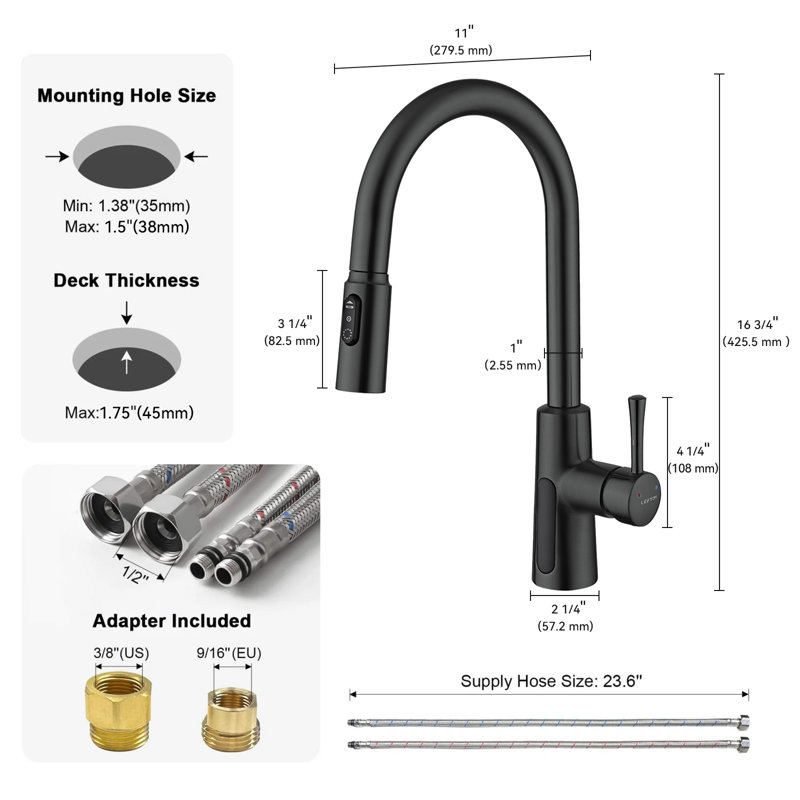 Lefton Pull-down Kitchen Faucet With Temperature Display In Fahrenheit, 3 Water Outlet Modes, Faucet For Kitchen Sink, Brushed Nickel, Kf2501-0