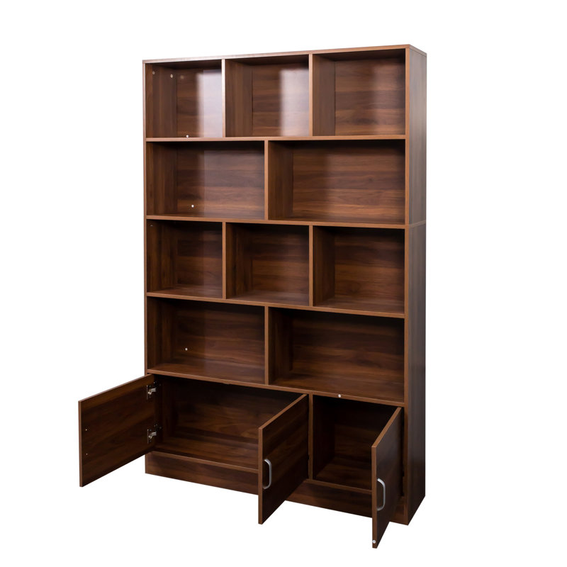 Tall Bookshelf With 10 Cubes And 3 Doors, 4-Tier Bookshelf, Open Shelf Bookcase With Cabinet, Modern Cube Storage Organizer For Living Room, And Office