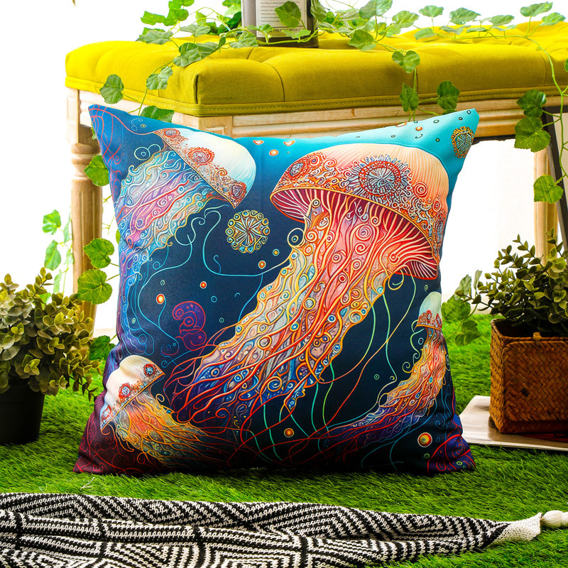 Indoor / Outdoor Red Square Throw Cushion Cover