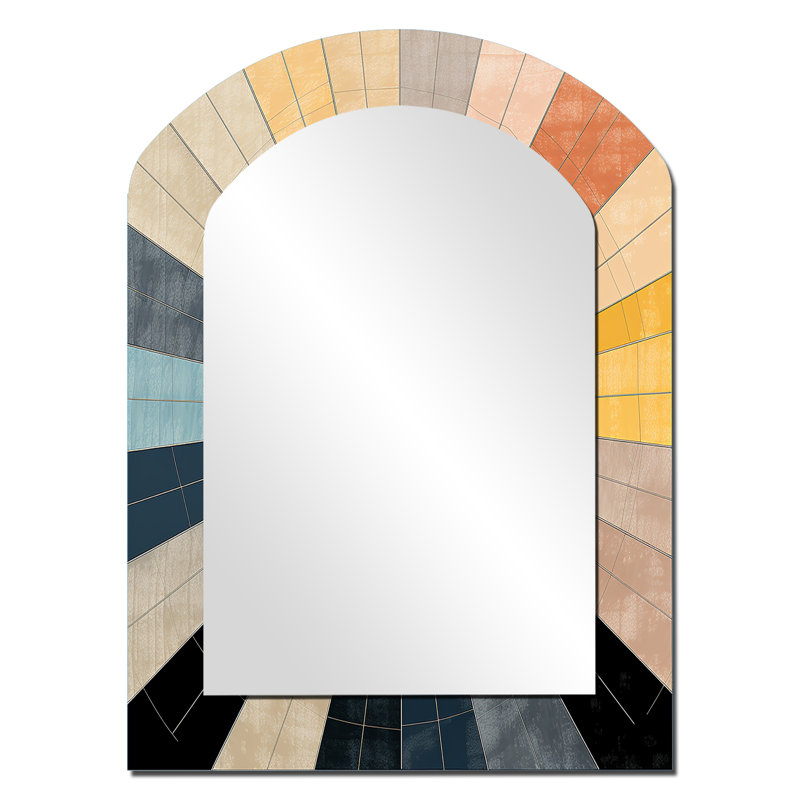Mid-Century New Balance Abstract Geometrics III - grand miroir moderne arche Midcentury, 34 po x 25 po
