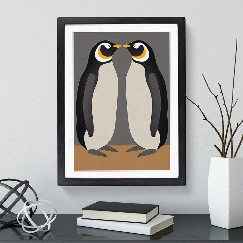 Two Penguins - Framed Print, Black, 46cm H x 34cm W x 2cm D