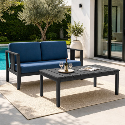 Junco Teak Outdoor Two-person Patio Set With Cushions And Coffee Table
