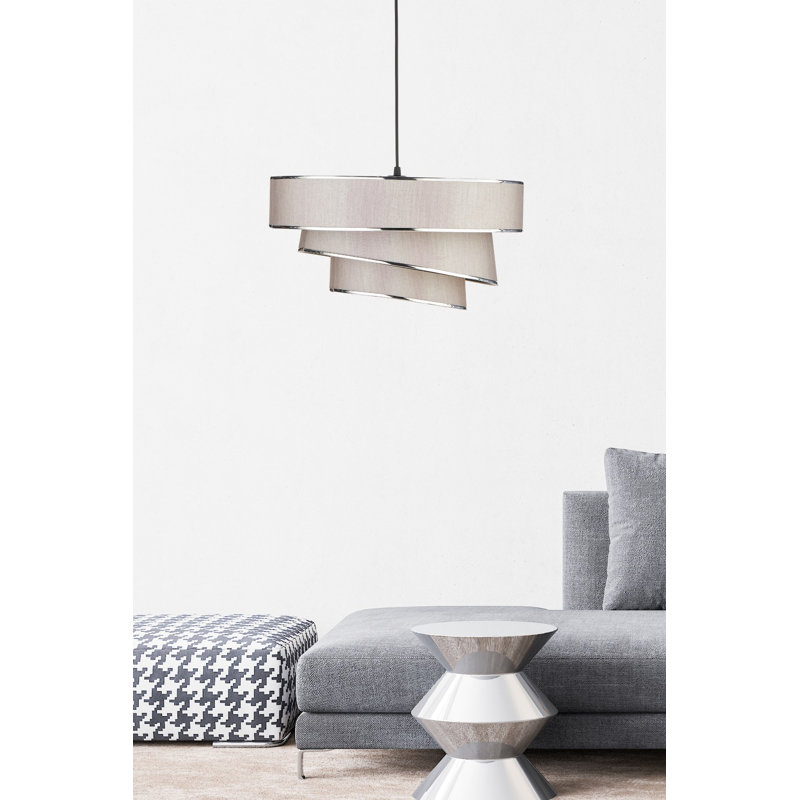 Lustre réglable élégant, capuchon en tissu crème et gris, 15,7 po de diamètre x 8,3 po de hauteur | Douille E27 de 40 W maximum, réglable en hauteur de 16,3 po à 25,4 po | Luminaire moderne pour salle à manger et espaces de vie, classé IP20