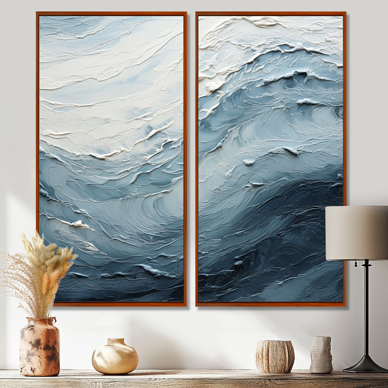 Minimalisme, peinture noire et bleue vague II - art mural côtier, 2 pièces, H 40 po x l 40 po, Impression encadrée flottante