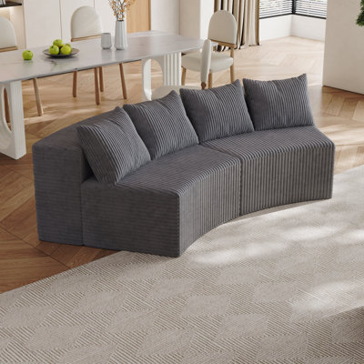Curved Sofa For Small Apartments Corduroy Curved Sectional Sofa With Four Pillows,Curved Symmetrical Modular Semi Circular Sofa Sectional For Bedroom, Living Room, Office For Leisure Or Nap, Reading Room, And Lobby