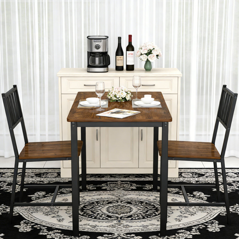 2 - Person Dining Table Set,Modern Style 3 Pieces Counter Height Bar With 2 High Back Dining Chairs For Small Space