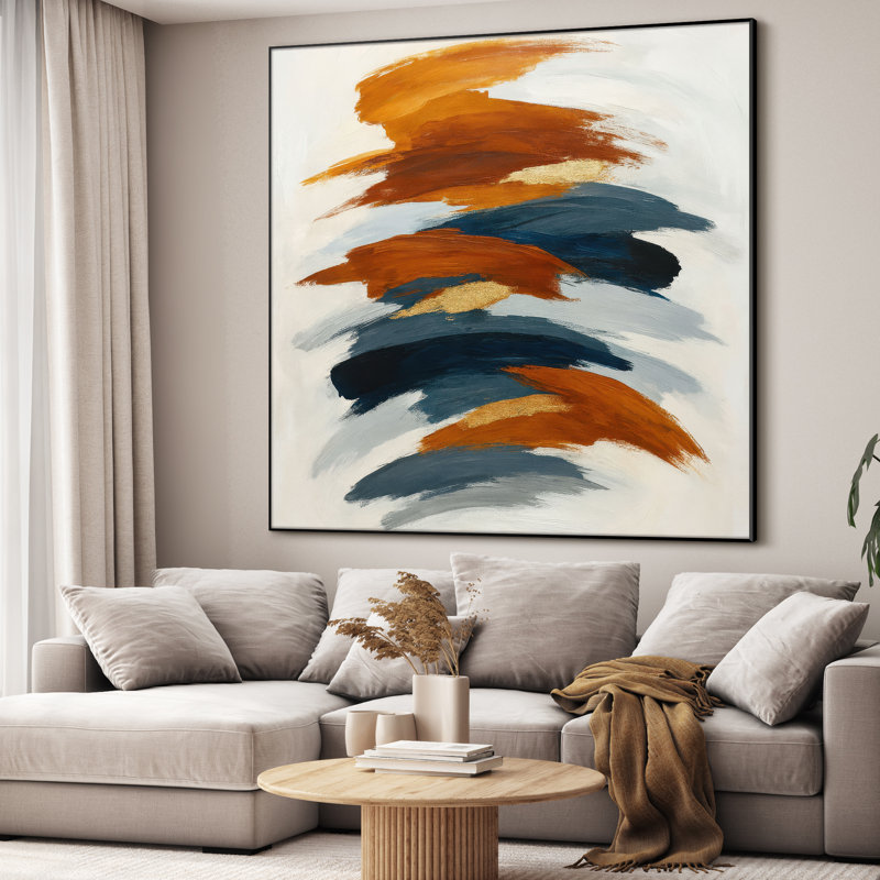 Extra Large Abstract Color Swirl Art – Rust Orange, Blue, and Gold Modern Wall Decor,Home Decor Extra Large Framed Wall Art Print (Framed Assembly Required)