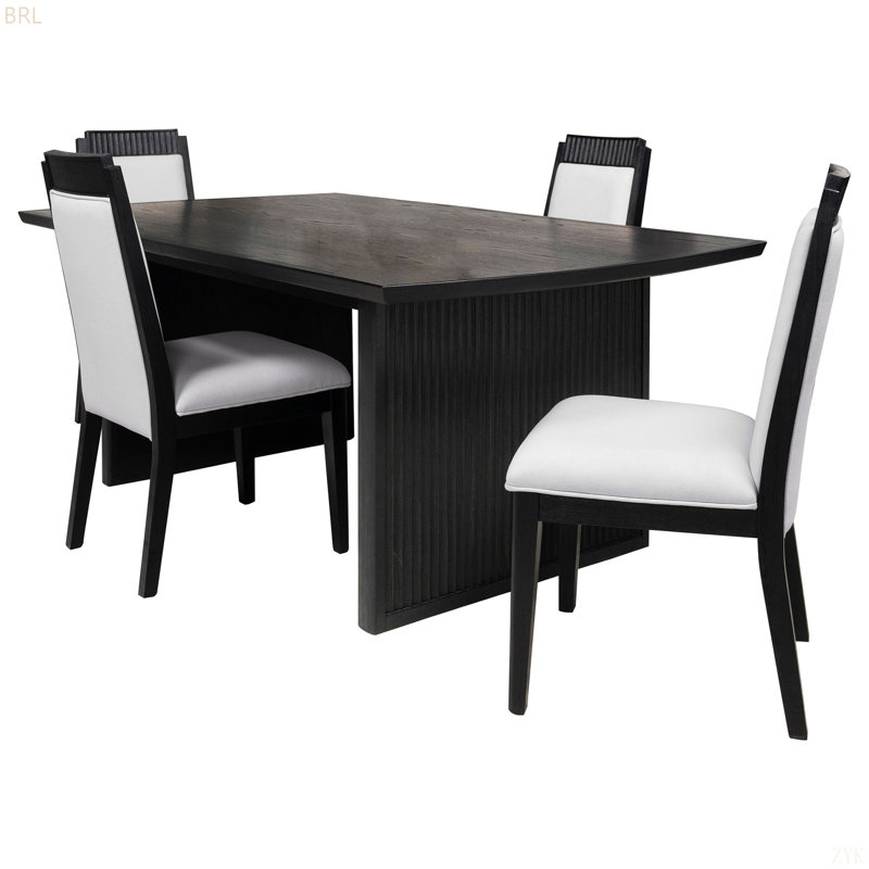 Ensemble repas Mason noir avec rallonge, 5 pièces: table, 4 chaises