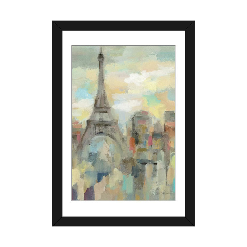 " Paris Impression " by Silvia Vassileva, 26" H x 18" W x 1.5" D, Black Framed Canvas, White