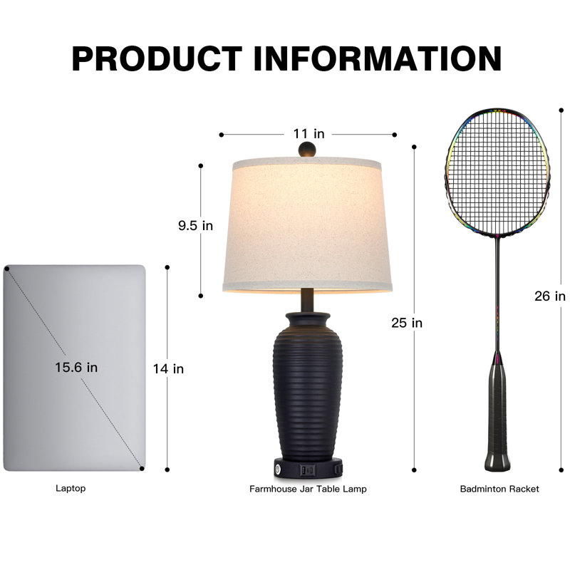 Ensemble de lampes de table USB 24,3 "avec commande tactile et ampoules Allisan, Noir