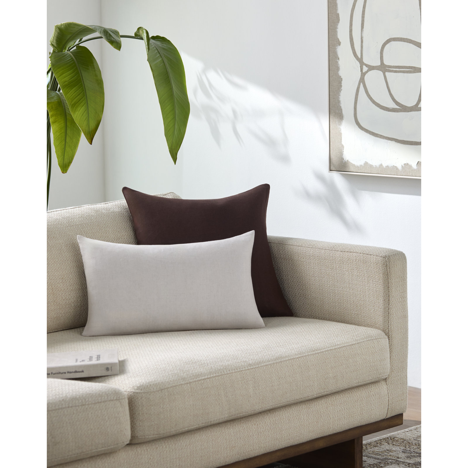 Lanie Linen Throw Pillow, Rectangle 12"H x 21"W, Duck Down, Gray