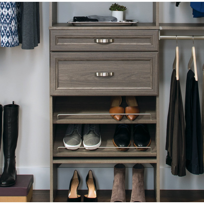84" W - 120" W Closet System with Doors, Drawers and Shoe Shelves, Graphite Gray