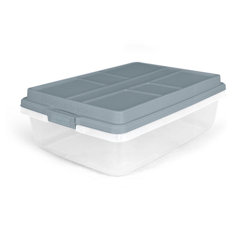 Hefty Hi-Rise Stackable Plastic Storage Container w/Lid, 6 Pack, Smoke Blue, 40 qt