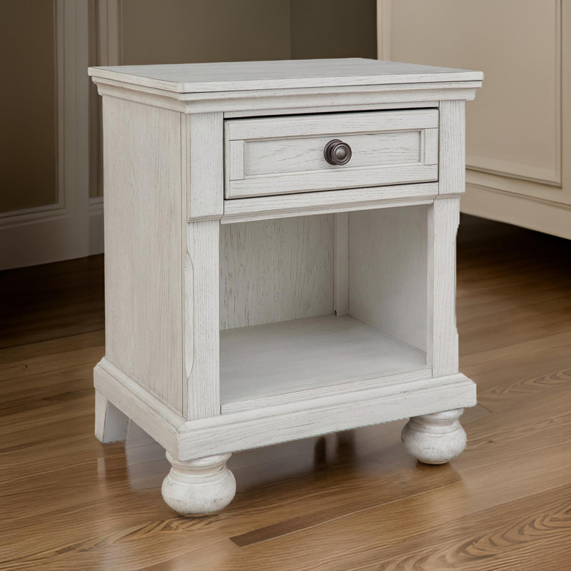 Elegant Robbinsdale Antique White 1-Drawer Nightstand with Bronze-Tone Hardware