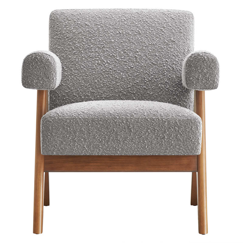 Lyra Boucle Fabric Armchair in Light Gray, Gray Boucle