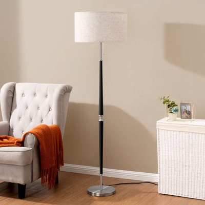 61.8" Electroplated Solid Wood  Standard Floor Lamp with Drum Lampshade