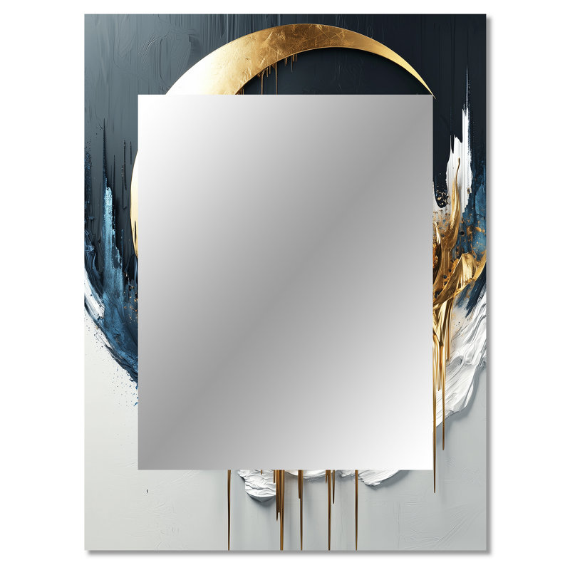 Or noir abstrait lune - miroir de formes abstraites, miroir mural doré unique, impression d'art en métal, 40 po x 30 po