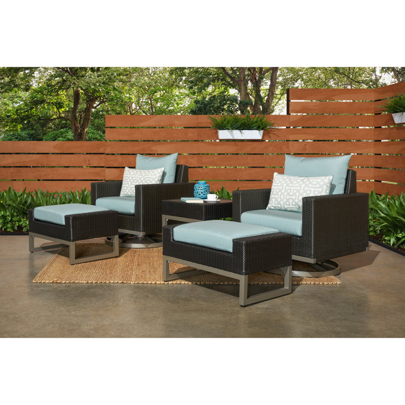 Ensemble de conversation avec coussins 5 pièces en rotin Sunbrella avec coussinets, Brun, Toile spa Sunbrella®