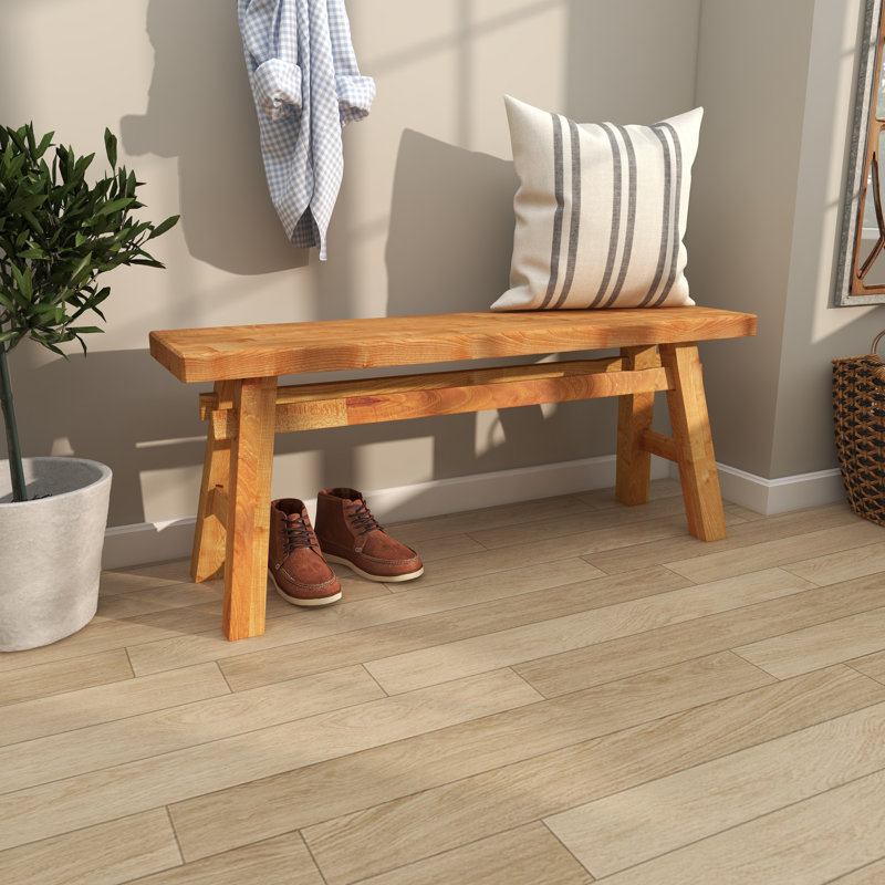 Rustic Trestle-Legged Pale Brown Wood Storage Bench