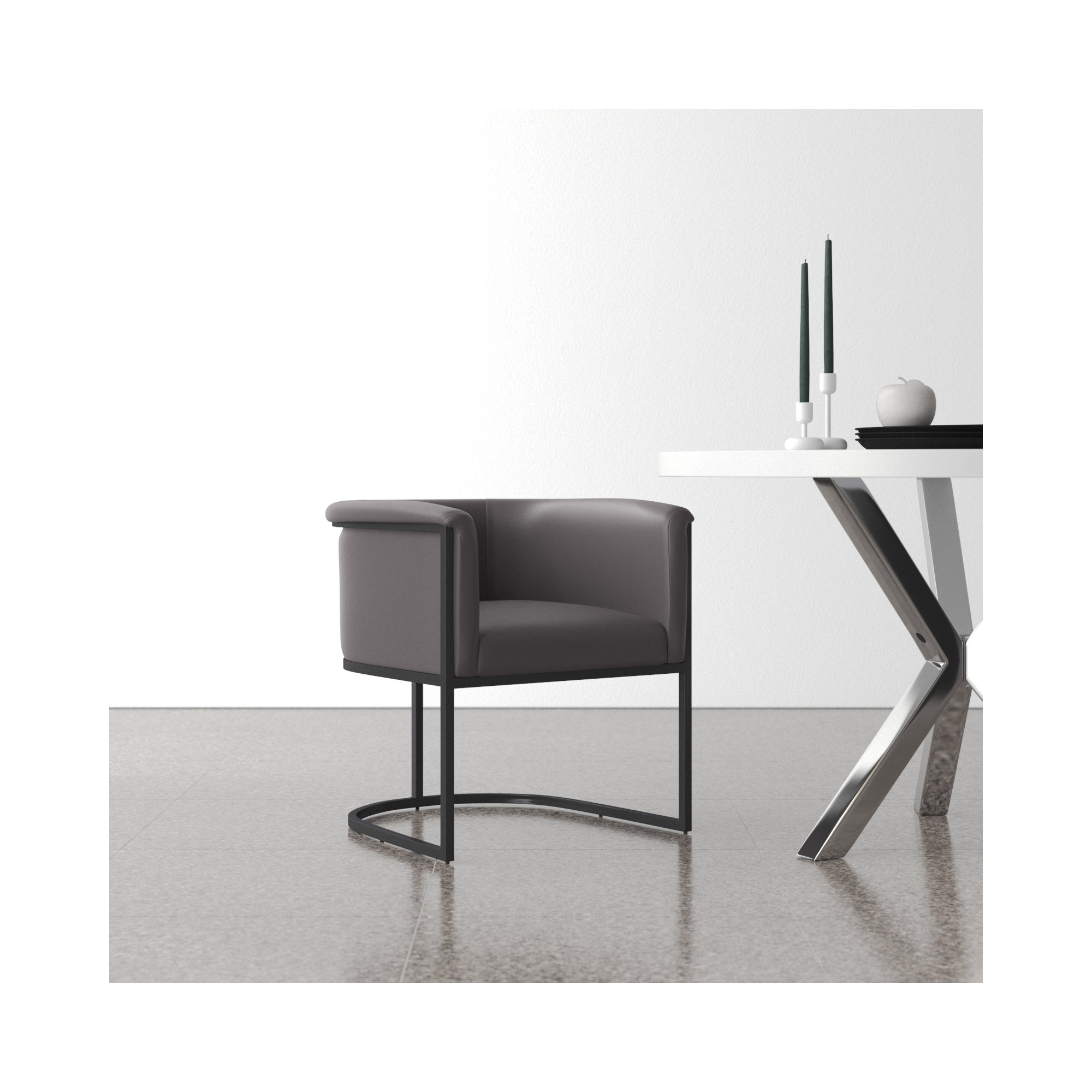 Virgil Faux Leather Upholstered Arm Chair, Gray
