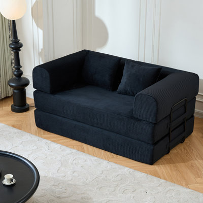 59'' Convertible Sleeper Sofa Bed With Cylindrical Pillow, Corduroy Folding Mattress Couch For Small Spaces