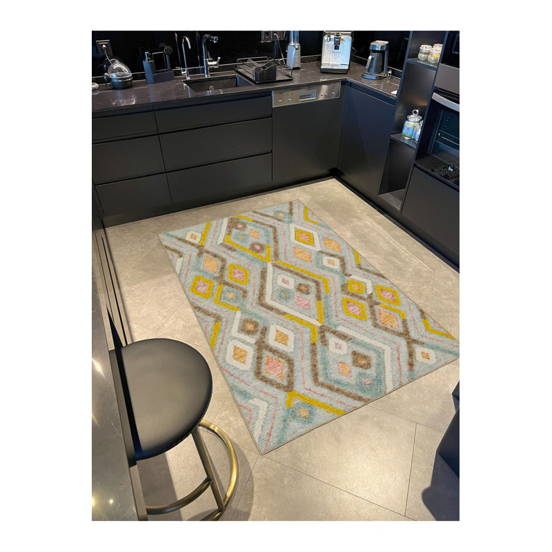 Tapis décoratif à motif de losanges lavable à la machine, Carré 3 pi 3 po
