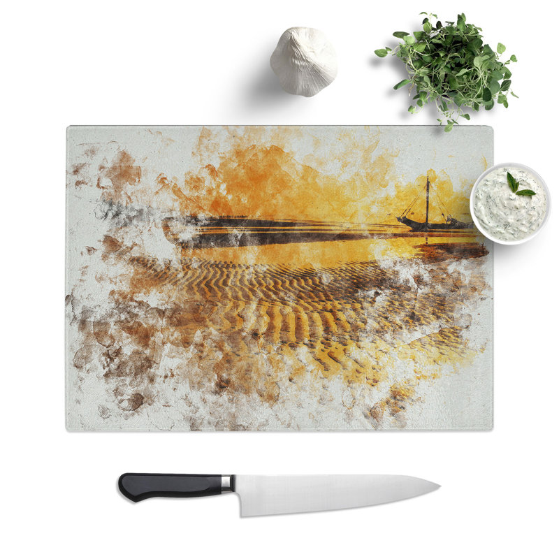 Fishing Boat at Sunset Watercolour Chopping Board, 0.4cm H x 20cm W x 28.5cm L