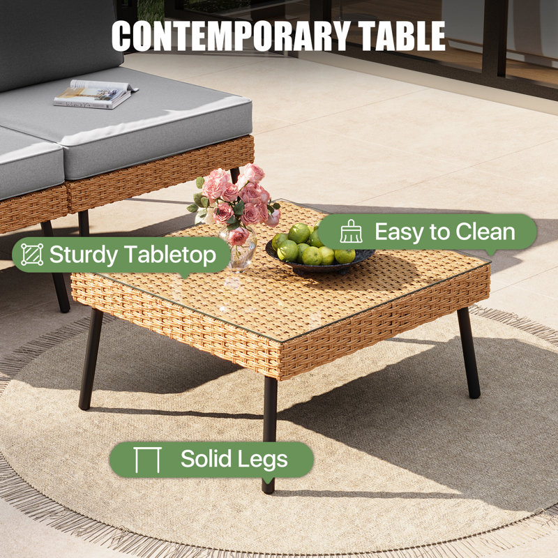 7-piece Outdoor Patio Conversation Sofa Sets With Removable Cushions, All-weather Wicker Sectional Seating Group With Coffee Table
