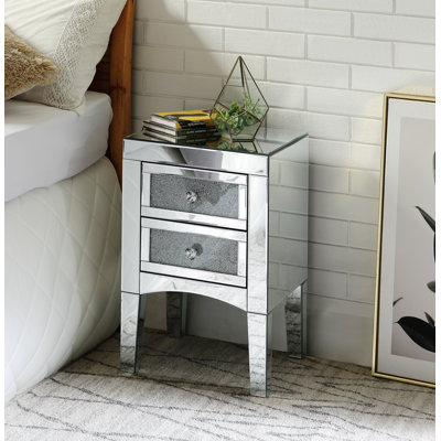 Rectangular End Table, Mirrored Small Accent Table