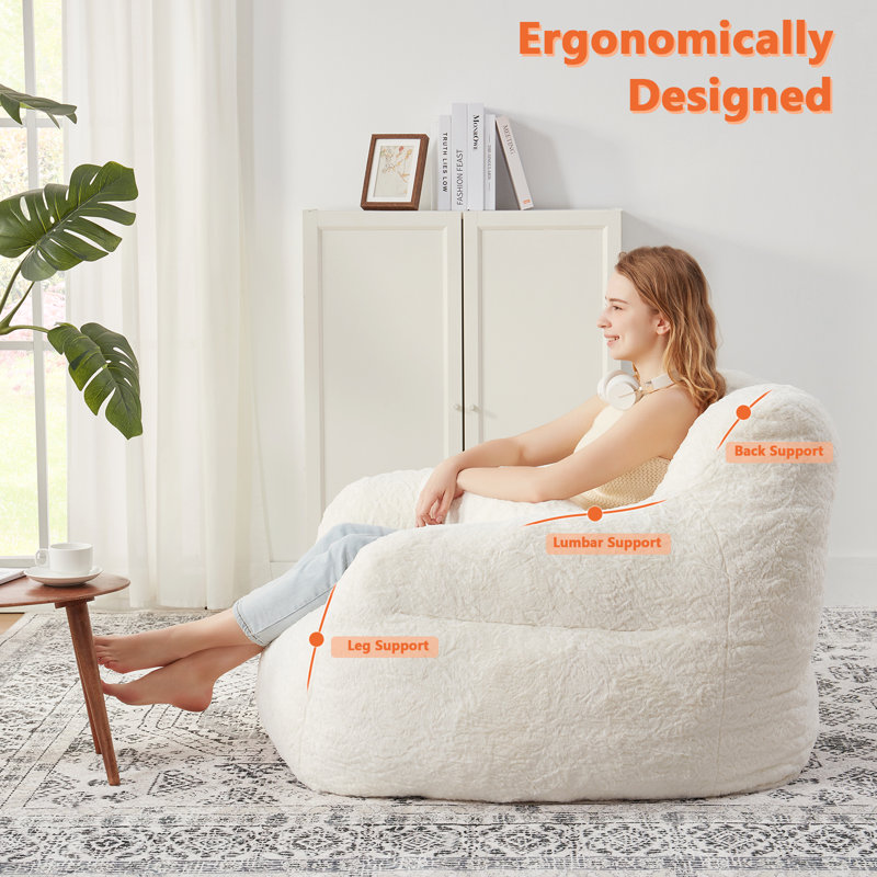 Oversize Compression Bean Bag Chairs For Adults With Pillow and Pocket,White, White