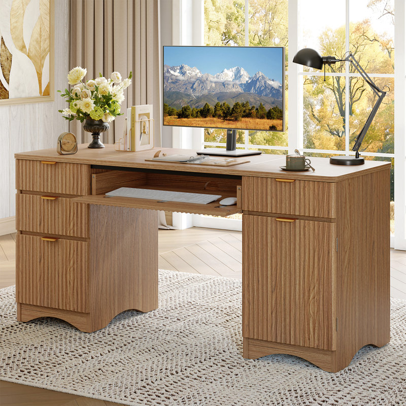 Computer Desk, Brown Oak