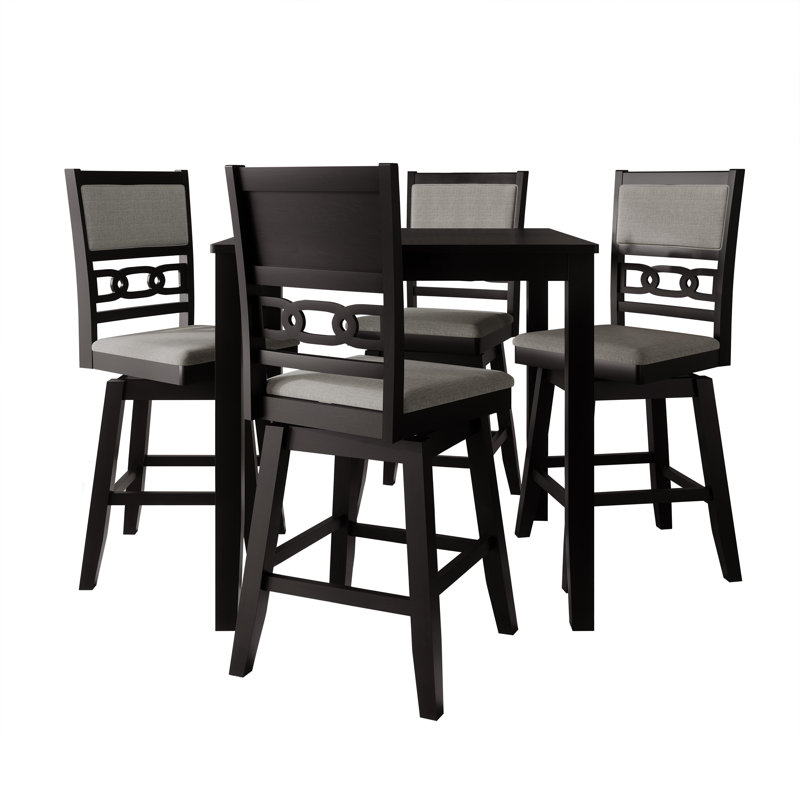 5-Piece Counter-Height Dining Set with Swivel Chairs and Square Table, Black, Black