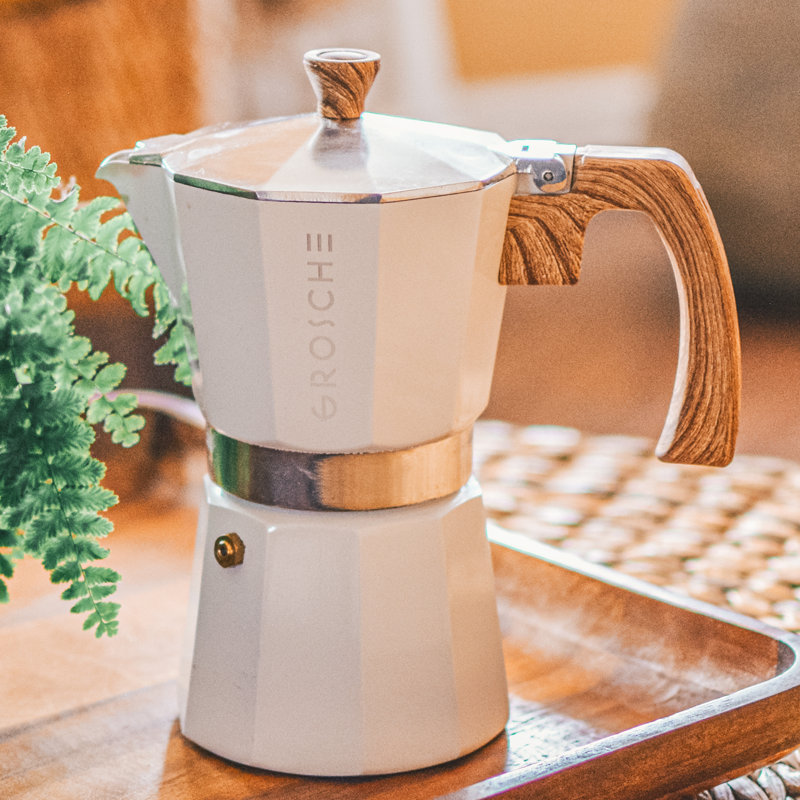 Grosche Milano Stovetop Espresso Maker, White, 9 Shots