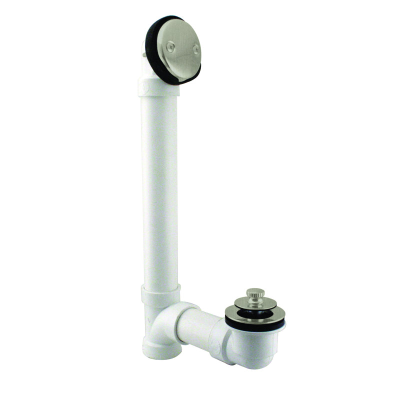 1-1/2" x 12" Sch. 40 PVC Pull-to-Open Bathtub Leg Drain Assembly with Two-Hole Overflow, Stainless Steel