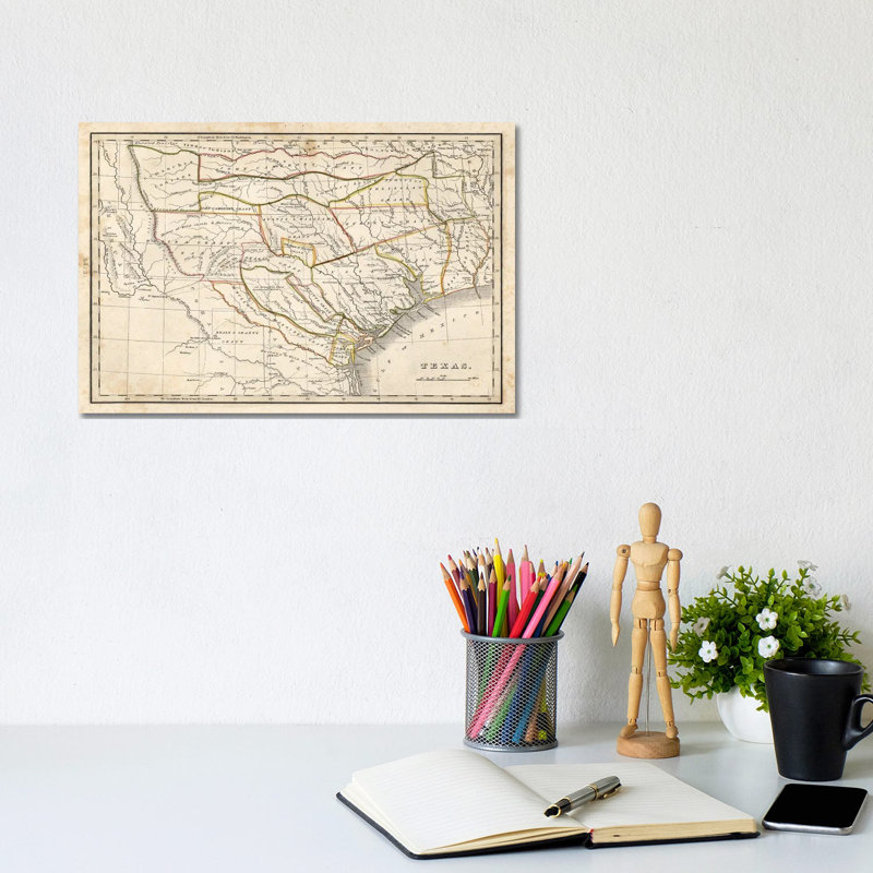 Texas Historical Map 1 Piece Wrapped Canvas Painting, 20.32 cm H x 30.48 cm W