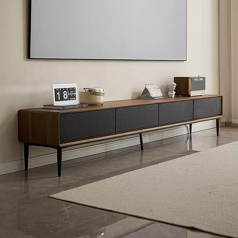 Meuble télé moderne en bois massif noir, H 16,93 po x L 86,61 po x l 15,75 po, Noir