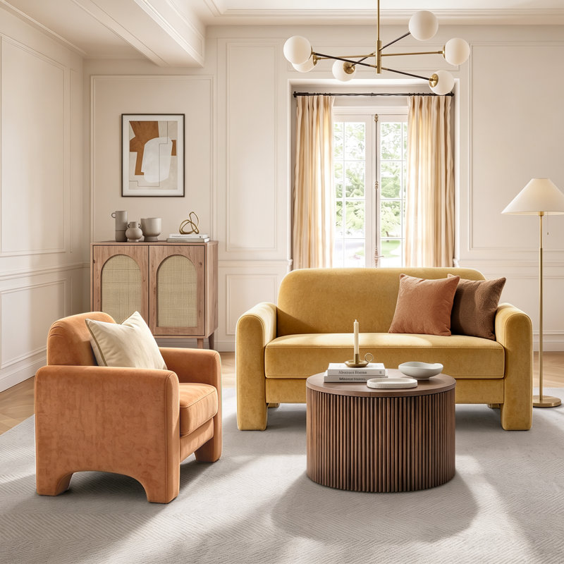 Living Room Set, Camel/Orange