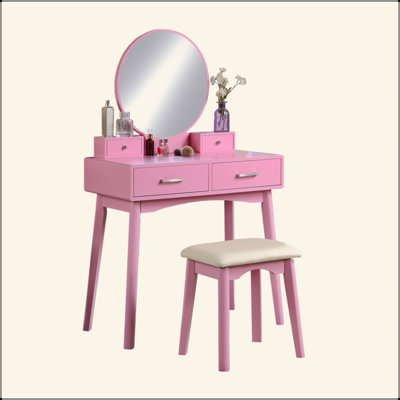Ensemble de coiffeuse et tabouret contemporain en bois avec 2 tiroirs