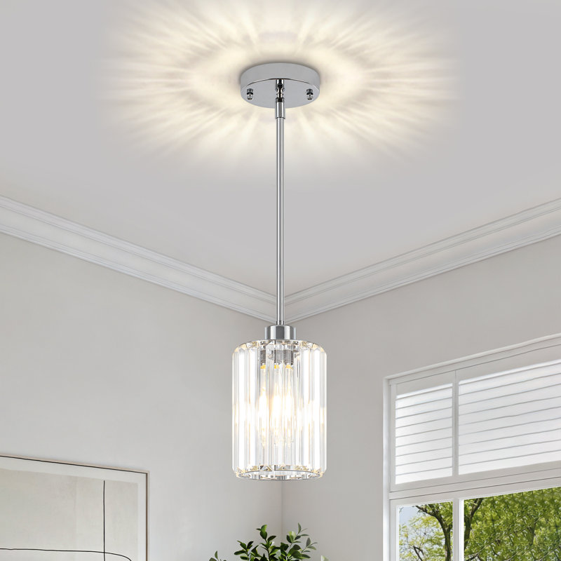 Luminaire suspendu moderne en cristal à 1 lumière avec hauteur réglable Bette, Chrome chrome