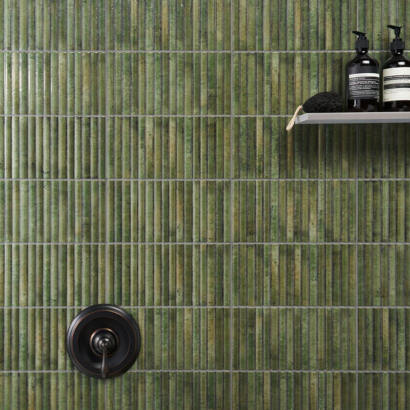 Curve Fluted 6X12 3D Glossy Ceramic Tile, Green
