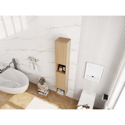 24-Inch Wall-Mounted Side Cabinet With 2 Soft Closing Door & Open Storage For Small Bathroom, Study, Storage Room