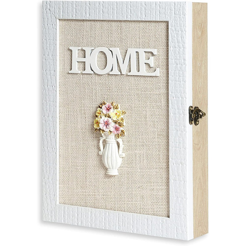 Porte-clés mural - armoire à clés décorative mignonne et rustique - porte-clés haut de gamme à 6 crochets - petite boîte à clés blanche - cadeau de pendaison de crémaillère - armoire à clés rétro