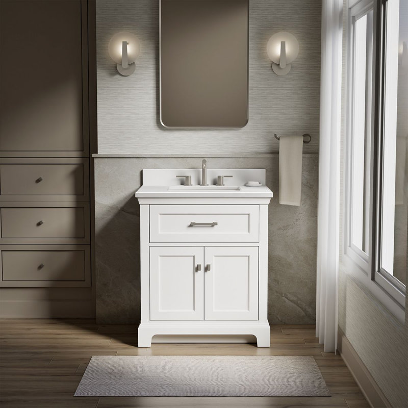 Charlemont 30 In. Bathroom Vanity Cabinet With Sink And Quartz Top, White, Brushed Nickel, 30"