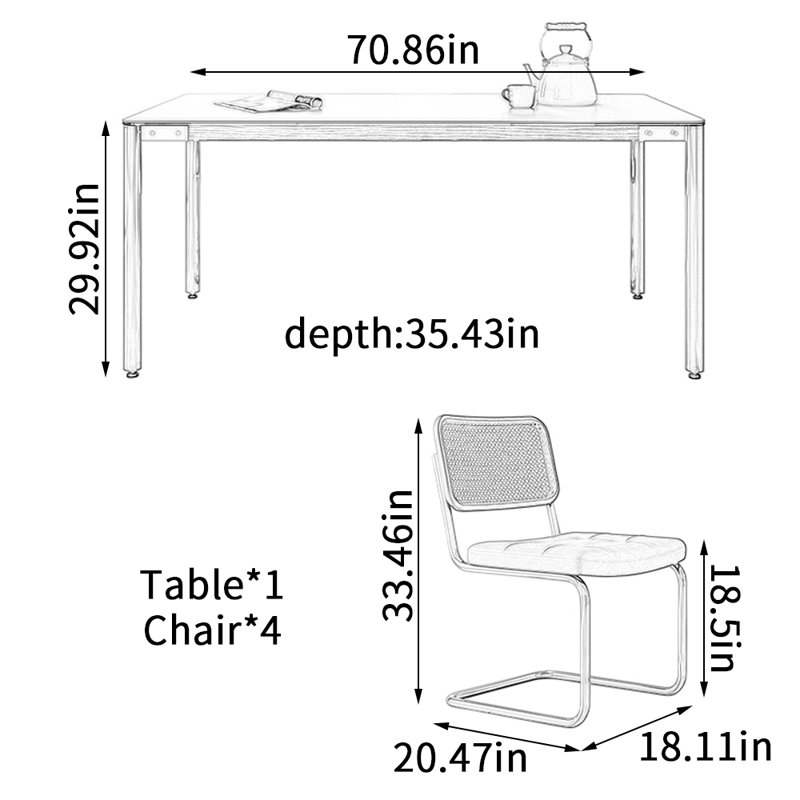 Table de salle à manger Modern, H 29,92 po x L 70,86 po x l 35,43 po