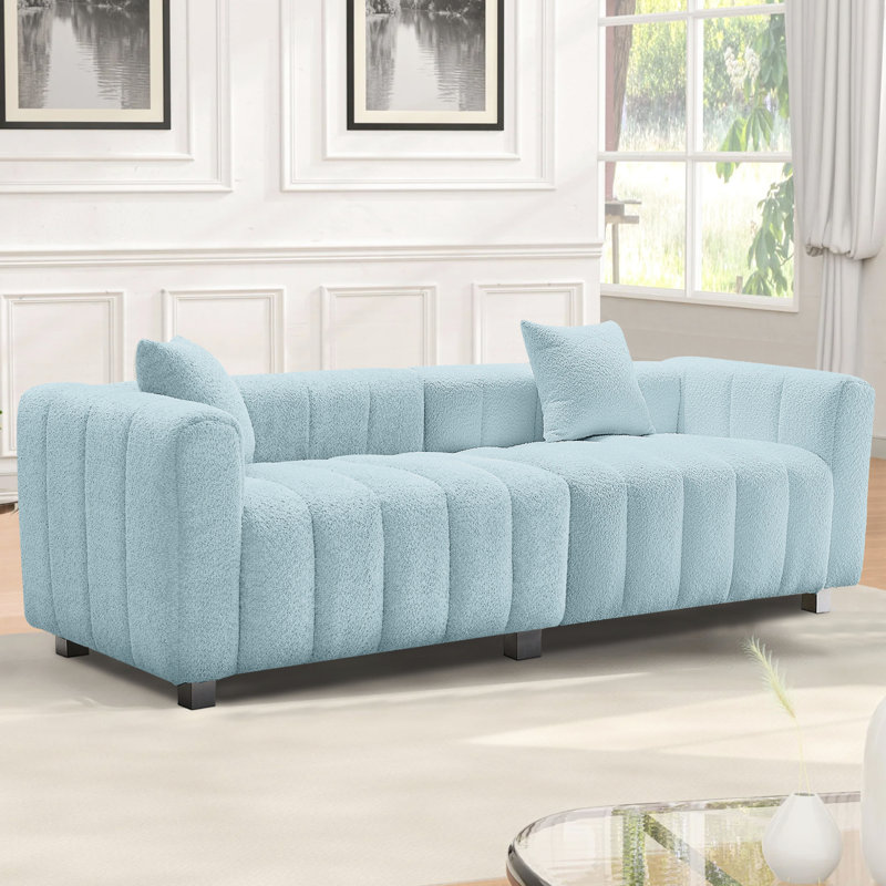 Canapé rembourré à bulles 3 places 83,46 po avec pieds en métal et coussins pour la chambre à coucher, velours modulaire flexible, soutien ergonomique confortable, style et économie d'espace