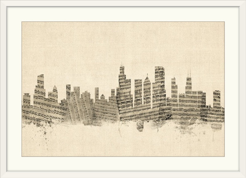 «Francy Chicago Illinois Skyline Partition Cityscape» par Michael Tompsett, impression, Cadre blanc