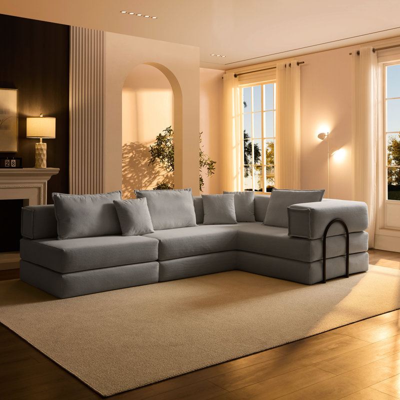 Très grand canapé en forme de L, velours côtelé blanc, housses amovibles, 6 coussins, siège confortable pour faire la sieste en mousse de haute qualité modulaire, respirant, décoration intérieure sécuritaire