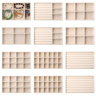 12 petits plateaux de rangement en velours empilables avec plateau de rangement pour bijoux 12 pièces 8,3 x 5 x 1 pouces